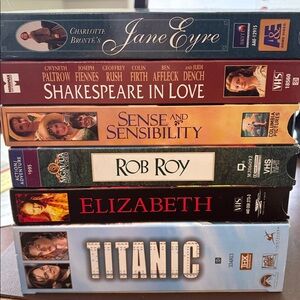BUNDLE/6 VHS Historical Romance Movie Collection-Titanic, Shakespeare, Sense